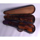 A CASED TWO PIECE BACK MASAKICHI SUZUKI NIPPON VIOLIN together with another German violin and a
