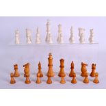 A 19TH CENTURY CONTINENTAL CARVED IVORY CHESS SET. Largest 7.75 cm high. (qty)