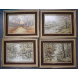 A QUANTITY OF EMBROIDERED PICTURES DEPICTING LANDSCAPES, together with a print. (qty)