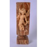 A LARGE MARBLED HARDSTONE VASE, decorated with a cherub with one hand by his face. 27.5 cm high.