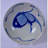 A 19TH CENTURY CHINESE BLUE AND WHITE PORCELAIN BOWL, painted internally with a swimming fish. 20.