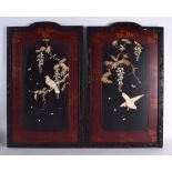 A PAIR OF 19TH CENTURY JAPANESE MEIJI PERIOD SHIBAYAMA INLAID PANELS decorated with birds in flight.