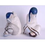 A LARGE PAIR OF LLADRO FIGURES OF INUIT ESKIMO CHILDREN. 31 cm x 28 cm.