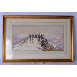 EUROPEAN SCHOOL (19th/20th century), framed watercolour, signed "Rambaud", soldiers on a hillside.