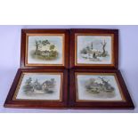 A SET OF FOUR FRAMED PRINTS, each depicting landscape scenery, signed A Bowers. 18 cm x 22 cm.