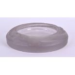 AN ART DECO FRENCH RENE LALIQUE CIRCULAR DISH in the form of a stylised female with her hand