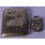 A SILVER PLATED CIGARETTE CASE, together with a silver vesta. Largest 8 cm x 7 cm.