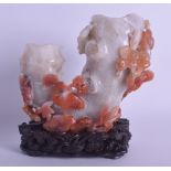 A GOOD 19TH CENTURY CHINESE CARVED AGATE BRUSH POT Qing, of naturalistic form, carved with birds
