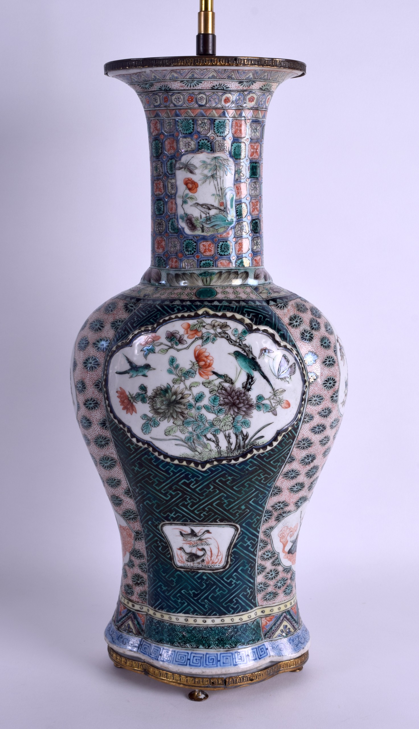 A FINE 19TH CENTURY CHINESE FAMILLE VERTE PORCELAIN VASE Qing, Kangxi style, converted to a lamp,