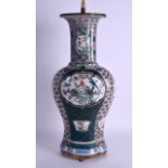 A FINE 19TH CENTURY CHINESE FAMILLE VERTE PORCELAIN VASE Qing, Kangxi style, converted to a lamp,