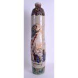 AN UNUSUAL 19TH CENTURY JAPANESE MEIJI PERIOD STONEWARE SAKE BOTTLE painted with figures. 42.5 cm