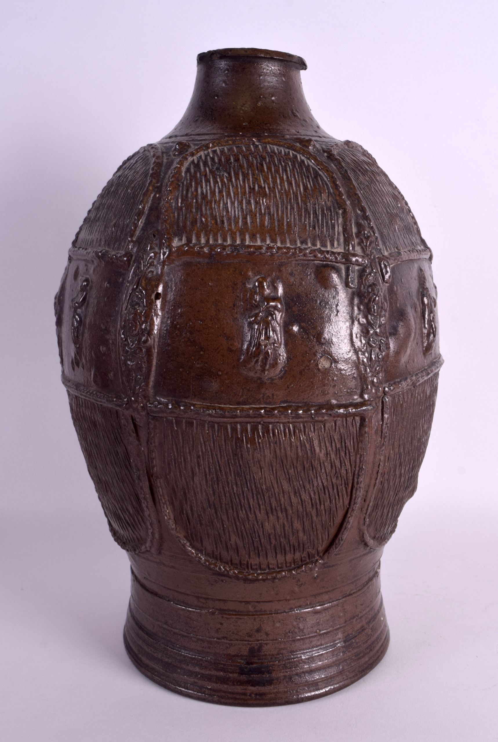 A LARGE AND RARE 17TH/18TH CENTURY GERMAN STONEWARE VESSEL decorated in relief with figures and - Image 3 of 4