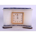 AN ART DECO IMHOF EIGHT DAY LAPIS LAZULI AND ONYX DESK CLOCK. 13.5 cm x 10 cm.