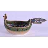 AN UNUSUAL LATE 19TH CENTURY RUSSIAN SILVER AND ENAMEL KOVSCH of smaller than normal proportions,