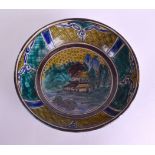 AN EARLY 19TH CENTURY JAPANESE EDO PERIOD FAMILLE VERTE BOWL painted with landscapes. 18 cm