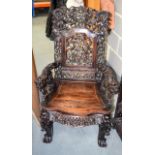 A FINE 19TH CENTURY CHINESE CARVED HARDWOOD HONGMU ARM CHAIR with carved birds and figural
