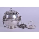 A RARE VICTORIAN SILVER SANCTUARY LAMP with hanging silver chain. London 1885. 9.4 oz. 8 cm x 9 cm.