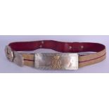 A GOOD VICTORIAN SILVER EMBOSSED MILITARY BELT decorated with a Royal Cypher, engraved with