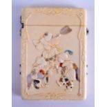 A FINE 19TH CENTURY JAPANESE MEIJI PERIOD SHIBAYMA INLAID IVORY CARD CASE decorated with figures and