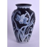A FINE ENGLISH BLACK CAMEO GLASS VASE Attributed to Thomas Webb, wonderfully decorated with