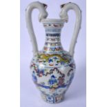 A 20TH CENTURY CHINESE TWIN HANDLED PORCELAIN VASE, decorated with figures in a landscape. 45 cm
