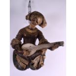 A RARE LARGE 18TH/19TH CENTURY POLYCHROMED DUTCH HANGING FIGURE in the form of a female playing an