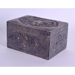 A RARE 19TH CENTURY CHINESE EXPORT SILVER AND PARTIAL GILT BOX AND COVER decorated with dragons