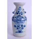A 19TH CENTURY CHINESE TWIN HANDLED CELADON VASE painted with floral sprays. 22 cm high.