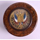 AN EARLY 19TH FRENCH NAPOLEONIC WALNUT SNUFF BOX AND COVER decorated with a flag and vines. 6.5 cm