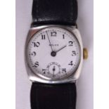 A VINTAGE GENTLEMANS SILVER AND ENAMEL ROLEX WRISTWATCH with circular dial and black painted