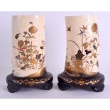 A PAIR OF 19TH CENTURY JAPANESE MEIJI PERIOD SHIBAYMA LACQUERED TUSK VASES decorated with birds