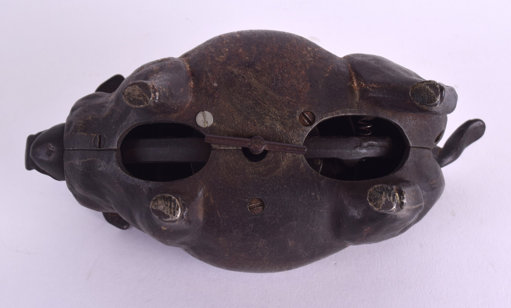 A RARE MID 19TH CENTURY CAST IRON NOVELTY TABLE BELL in the form of a chubby pig, his nose and - Image 4 of 4