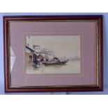 THOMAS LO (20th century), framed watercolour, boats in a harbour, signed. 17 cm x 25 cm.