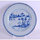 AN 18TH CENTURY CHINESE BLUE AND WHITE CIRCULAR PLATE Qianlong, painted with landscape. 23 cm