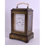 A RARE MID 19TH CENTURY FRENCH GREEN BOULLE TRAVELLING CARRIAGE CLOCK by Henry Marc of Paris, the