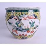 A GOOD MID 19TH CENTURY CHINESE FAMILLE VERTE PORCELAIN JARDINIERE painted with figures dancing