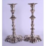 A GOOD PAIR OF EARLY 19TH CENTURY ENGLISH SILVER CRESTED CANDLESTICKS by Waterhouse, Hodson & Co,