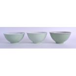 A SET OF THREE 19TH CENTURY CHINESE CELADON PORCELAIN BOWLS Qing. 11 cm diameter. (3)