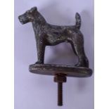 A VINTAGE CAR MASCOT IN THE FORM OF A STANDING DOG, impressed "supplied by Wimbledon car company".