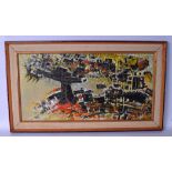 SERGE ASTORG (1923-1998), framed oil on canvas, abstract cityscape, signed. 39 cm x 79 cm.