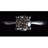 A GOOD PLATINUM AND DIAMOND SOLITAIRE RING the centre brilliant cut diamond comprising of 0.80 ct, G