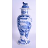 A LARGE 19TH CENTURY CHINESE BLUE AND WHITE PORCELAIN VASE AND COVER bearing Kangxi marks to base,