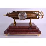 A RARE 19TH CENTURY FRENCH BRONZE INDUSTRIAL SUBMARINE CLOCK modelled with a circular silvered dial,