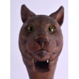 A RARE PAIR OF 19TH CENTURY BAVARIAN BLACK FOREST NUT CRACKERS in the form of a scowling cat. 20