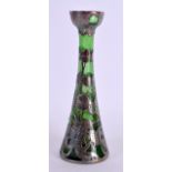 A LOVELY ART NOUVEAU SILVER OVERLAID GREEN GLASS VASE. 16 cm high.