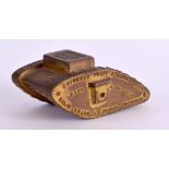 A RARE ANTIQUE SPECIFY MILITARY TANK BRAND ADVERTISING BRASS PRESSING. 7 cm wide.