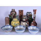 A QUANTITY OF CHINESE AND JAPANESE CERAMICS, including a Kutani vase and soapstone carving. (qty)