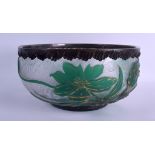 A LARGE FRENCH ART NOUVEAU DAUM NANCY CAMEO GLASS BOWL with acanthus capped overlay to the rim. 25