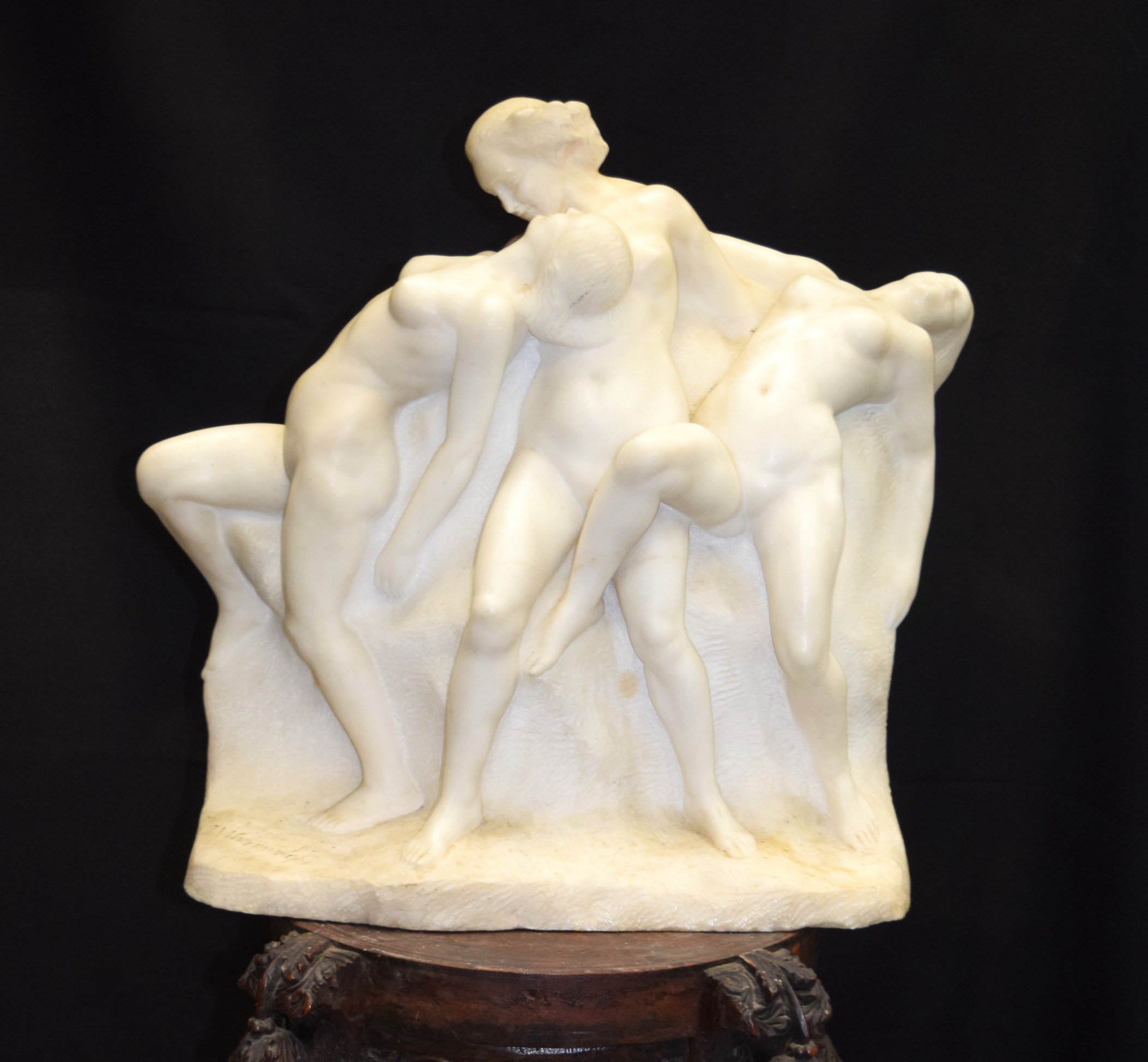 A LARGE ART NOUVEAU BELGIAN CARVED MARBLE FIGURAL GROUP by Joseph Witterwulghe (1883-1967), formed - Image 2 of 7