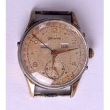 A VINTAGE HELVETIA YELLOW METAL MULTI DIAL WATCH FACE with dial, calendar & date aperture. 3.25 cm